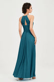 Vestido de dama de honor de gasa plisado con cuello halter, sin mangas, fruncido, formal, de noche, para graduación 