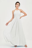 Vestido de dama de honor de gasa plisado con cuello halter, sin mangas, fruncido, formal, de noche, para graduación 