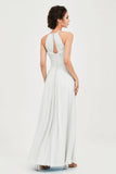 Vestido de dama de honor de gasa plisado con cuello halter, sin mangas, fruncido, formal, de noche, para graduación 