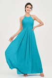 Vestido de dama de honor de gasa plisado con cuello halter, sin mangas, fruncido, formal, de noche, para graduación 