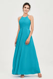 Vestido de dama de honor de gasa plisado con cuello halter, sin mangas, fruncido, formal, de noche, para graduación 