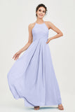 Vestido de dama de honor de gasa plisado con cuello halter, sin mangas, fruncido, formal, de noche, para graduación 