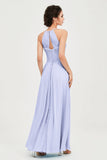 Vestido de dama de honor de gasa plisado con cuello halter, sin mangas, fruncido, formal, de noche, para graduación 