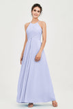 Vestido de dama de honor de gasa plisado con cuello halter, sin mangas, fruncido, formal, de noche, para graduación 
