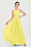 Vestido de dama de honor de gasa plisado con cuello halter, sin mangas, fruncido, formal, de noche, para graduación 