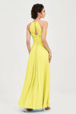 Vestido de dama de honor de gasa plisado con cuello halter, sin mangas, fruncido, formal, de noche, para graduación 