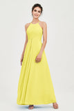 Vestido de dama de honor de gasa plisado con cuello halter, sin mangas, fruncido, formal, de noche, para graduación 