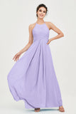 Vestido de dama de honor de gasa plisado con cuello halter, sin mangas, fruncido, formal, de noche, para graduación 