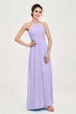 Vestido de dama de honor de gasa plisado con cuello halter, sin mangas, fruncido, formal, de noche, para graduación 