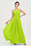 Vestido de dama de honor de gasa plisado con cuello halter, sin mangas, fruncido, formal, de noche, para graduación 