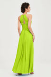 Vestido de dama de honor de gasa plisado con cuello halter, sin mangas, fruncido, formal, de noche, para graduación 