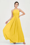 Vestido de dama de honor de gasa plisado con cuello halter, sin mangas, fruncido, formal, de noche, para graduación 