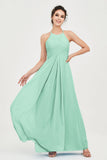 Vestido de dama de honor de gasa plisado con cuello halter, sin mangas, fruncido, formal, de noche, para graduación 