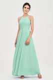 Vestido de dama de honor de gasa plisado con cuello halter, sin mangas, fruncido, formal, de noche, para graduación 