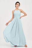 Vestido de dama de honor de gasa plisado con cuello halter, sin mangas, fruncido, formal, de noche, para graduación 