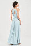 Vestido de dama de honor de gasa plisado con cuello halter, sin mangas, fruncido, formal, de noche, para graduación 