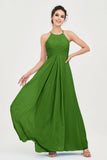 Vestido de dama de honor de gasa plisado con cuello halter, sin mangas, fruncido, formal, de noche, para graduación 