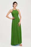 Vestido de dama de honor de gasa plisado con cuello halter, sin mangas, fruncido, formal, de noche, para graduación 