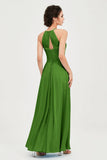 Vestido de dama de honor de gasa plisado con cuello halter, sin mangas, fruncido, formal, de noche, para graduación 