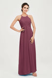 Vestido de dama de honor de gasa plisado con cuello halter, sin mangas, fruncido, formal, de noche, para graduación 