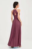 Vestido de dama de honor de gasa plisado con cuello halter, sin mangas, fruncido, formal, de noche, para graduación 