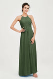 Vestido de dama de honor de gasa plisado con cuello halter, sin mangas, fruncido, formal, de noche, para graduación 