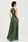 Vestido de dama de honor de gasa plisado con cuello halter, sin mangas, fruncido, formal, de noche, para graduación 