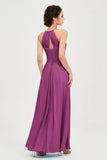 Vestido de dama de honor de gasa plisado con cuello halter, sin mangas, fruncido, formal, de noche, para graduación 