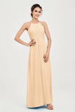 Vestido de dama de honor de gasa plisado con cuello halter, sin mangas, fruncido, formal, de noche, para graduación 