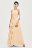 Vestido de dama de honor de gasa plisado con cuello halter, sin mangas, fruncido, formal, de noche, para graduación 
