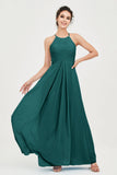 Vestido de dama de honor de gasa plisado con cuello halter, sin mangas, fruncido, formal, de noche, para graduación 