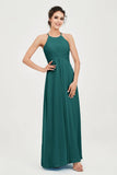 Vestido de dama de honor de gasa plisado con cuello halter, sin mangas, fruncido, formal, de noche, para graduación 