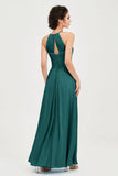 Vestido de dama de honor de gasa plisado con cuello halter, sin mangas, fruncido, formal, de noche, para graduación 