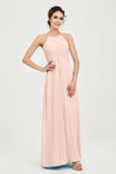 Vestido de dama de honor de gasa plisado con cuello halter, sin mangas, fruncido, formal, de noche, para graduación 