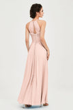 Vestido de dama de honor de gasa plisado con cuello halter, sin mangas, fruncido, formal, de noche, para graduación 