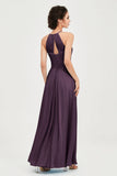 Vestido de dama de honor de gasa plisado con cuello halter, sin mangas, fruncido, formal, de noche, para graduación 