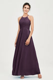 Vestido de dama de honor de gasa plisado con cuello halter, sin mangas, fruncido, formal, de noche, para graduación 