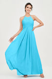 Vestido de dama de honor de gasa plisado con cuello halter, sin mangas, fruncido, formal, de noche, para graduación 