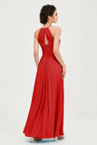 Vestido de dama de honor de gasa plisado con cuello halter, sin mangas, fruncido, formal, de noche, para graduación 