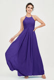 Vestido de dama de honor de gasa plisado con cuello halter, sin mangas, fruncido, formal, de noche, para graduación 