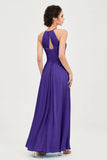 Vestido de dama de honor de gasa plisado con cuello halter, sin mangas, fruncido, formal, de noche, para graduación 