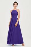 Vestido de dama de honor de gasa plisado con cuello halter, sin mangas, fruncido, formal, de noche, para graduación 