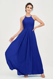 Vestido de dama de honor de gasa plisado con cuello halter, sin mangas, fruncido, formal, de noche, para graduación 