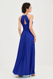Vestido de dama de honor de gasa plisado con cuello halter, sin mangas, fruncido, formal, de noche, para graduación 