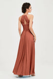 Vestido de dama de honor de gasa plisado con cuello halter, sin mangas, fruncido, formal, de noche, para graduación 