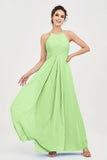 Vestido de dama de honor de gasa plisado con cuello halter, sin mangas, fruncido, formal, de noche, para graduación 