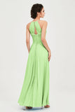 Vestido de dama de honor de gasa plisado con cuello halter, sin mangas, fruncido, formal, de noche, para graduación 