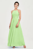 Vestido de dama de honor de gasa plisado con cuello halter, sin mangas, fruncido, formal, de noche, para graduación 