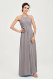 Vestido de dama de honor de gasa plisado con cuello halter, sin mangas, fruncido, formal, de noche, para graduación 