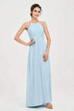 Vestido de dama de honor de gasa plisado con cuello halter, sin mangas, fruncido, formal, de noche, para graduación 